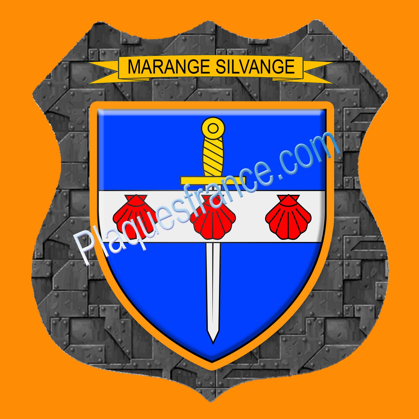 Plaque métal décorative format écusson Ø 30cm fond plaques métal blason Marange-Silvange, Moselle 57