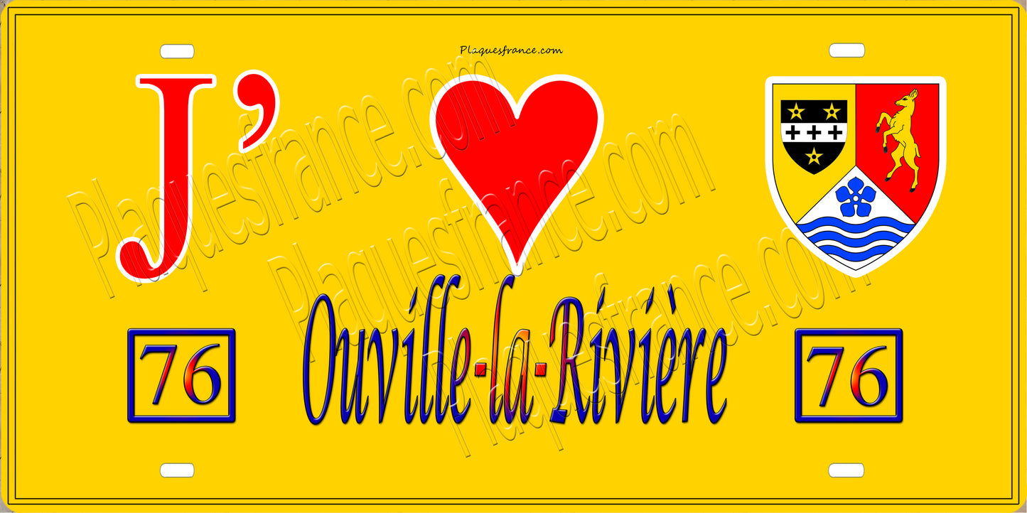Plaque métal décorative 15x30 J' ❤️ Ouville-la-Rivière, Seine Maritime (76) jaune