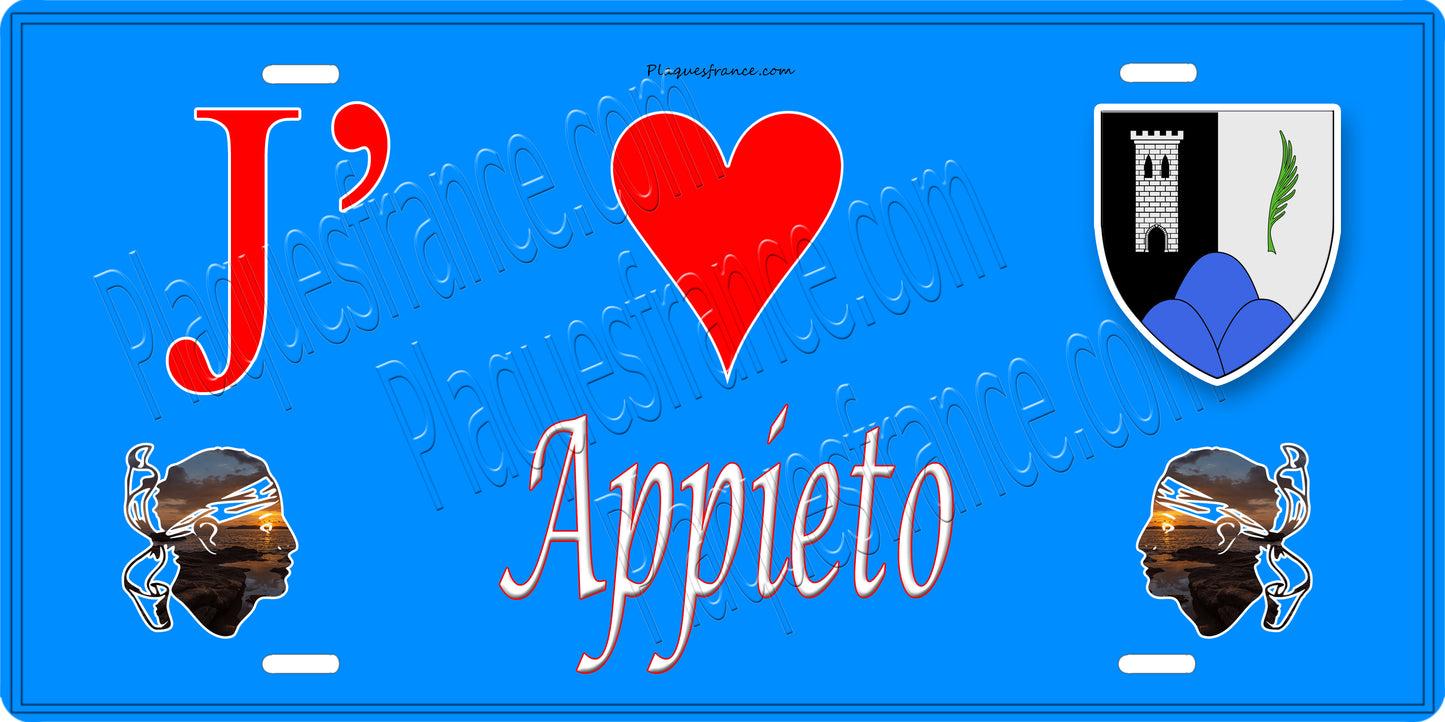 Plaque métal décorative 15 x 30 cm bleu J' ❤️ Appieto canton du Gravona-Prunelli Corse du Sud