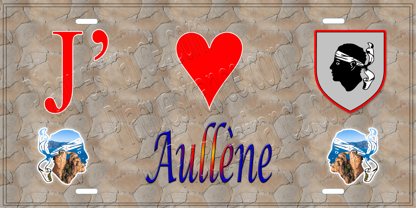 Plaque métal décorative 15 x 30 cm mur antique J' ❤️ Aullène canton du Sartenais-Valinco Co - Plaquesfrance.com