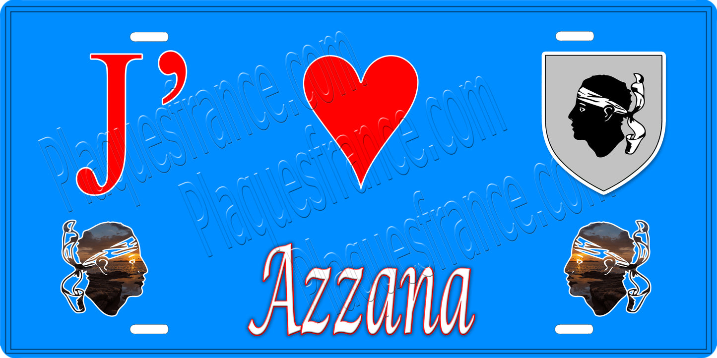décorative 15 x 30 cm bleu J' ❤️ Azzana Canton de Sevi-Sorru-Cinarca Corse du Sud