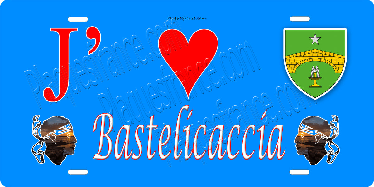 Plaque métal décorative 15 x 30 cm bleu J' ❤️ Bastelicaccia canton d' Ajaccio Corse du Sud