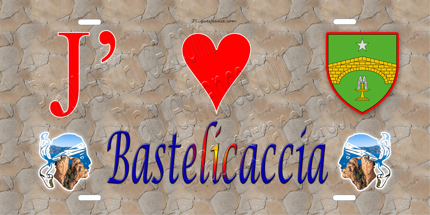 Plaque métal décorative 15 x 30 cm mur antique J' ❤️ Bastelicaccia canton d' Ajaccio Corse du Sud