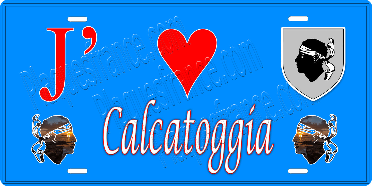 Plaque métal décorative 15 x 30 cm bleu J' ❤️ Calcatoggio Canton de Sevi-Sorru-Cinarca Corse du Sud - Plaquesfrance.com