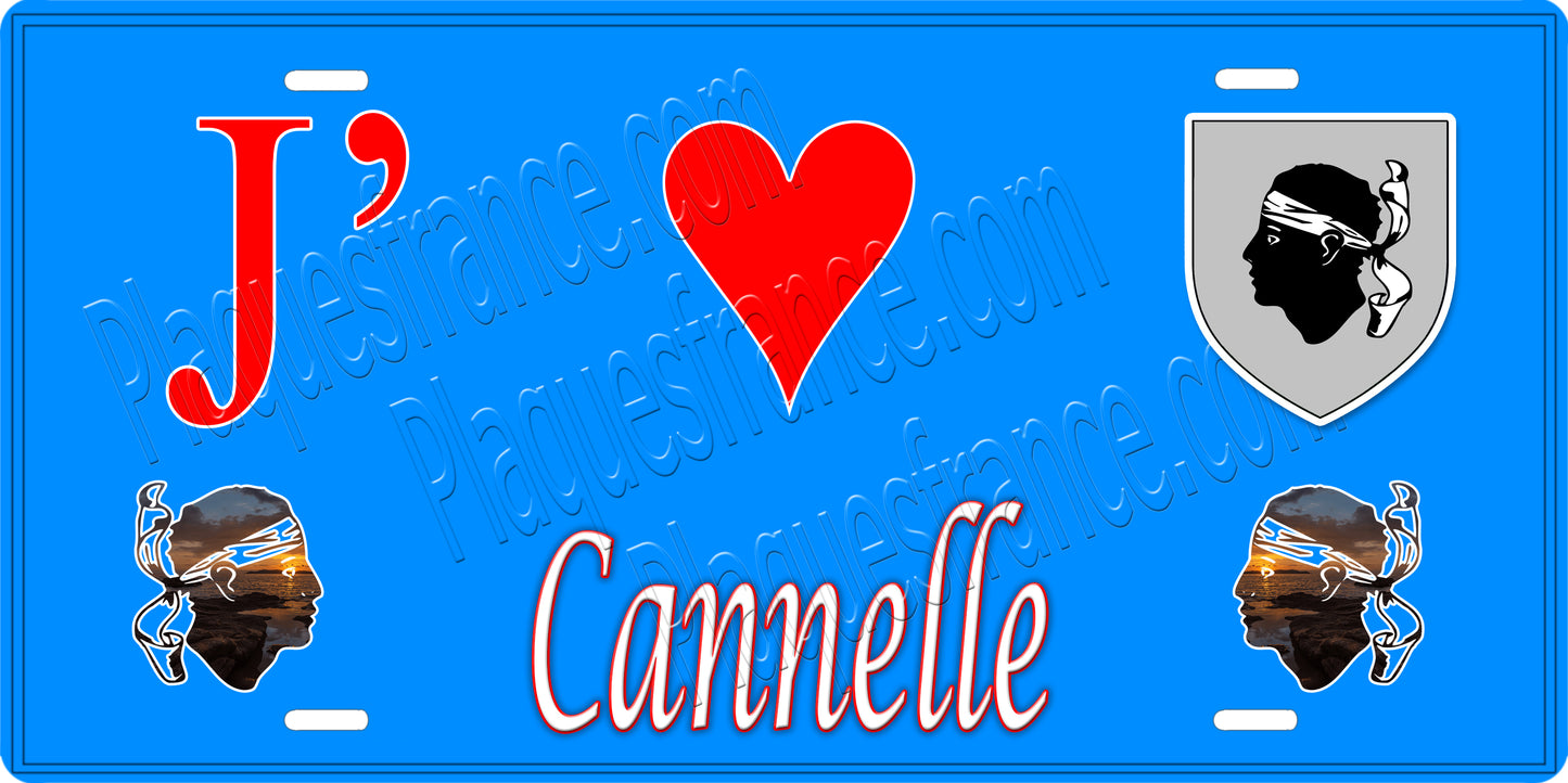 Plaque métal décorative 15 x 30 cm bleu J' ❤️ Cannelle Canton de Sevi-Sorru-Cinarca Corse du Sud