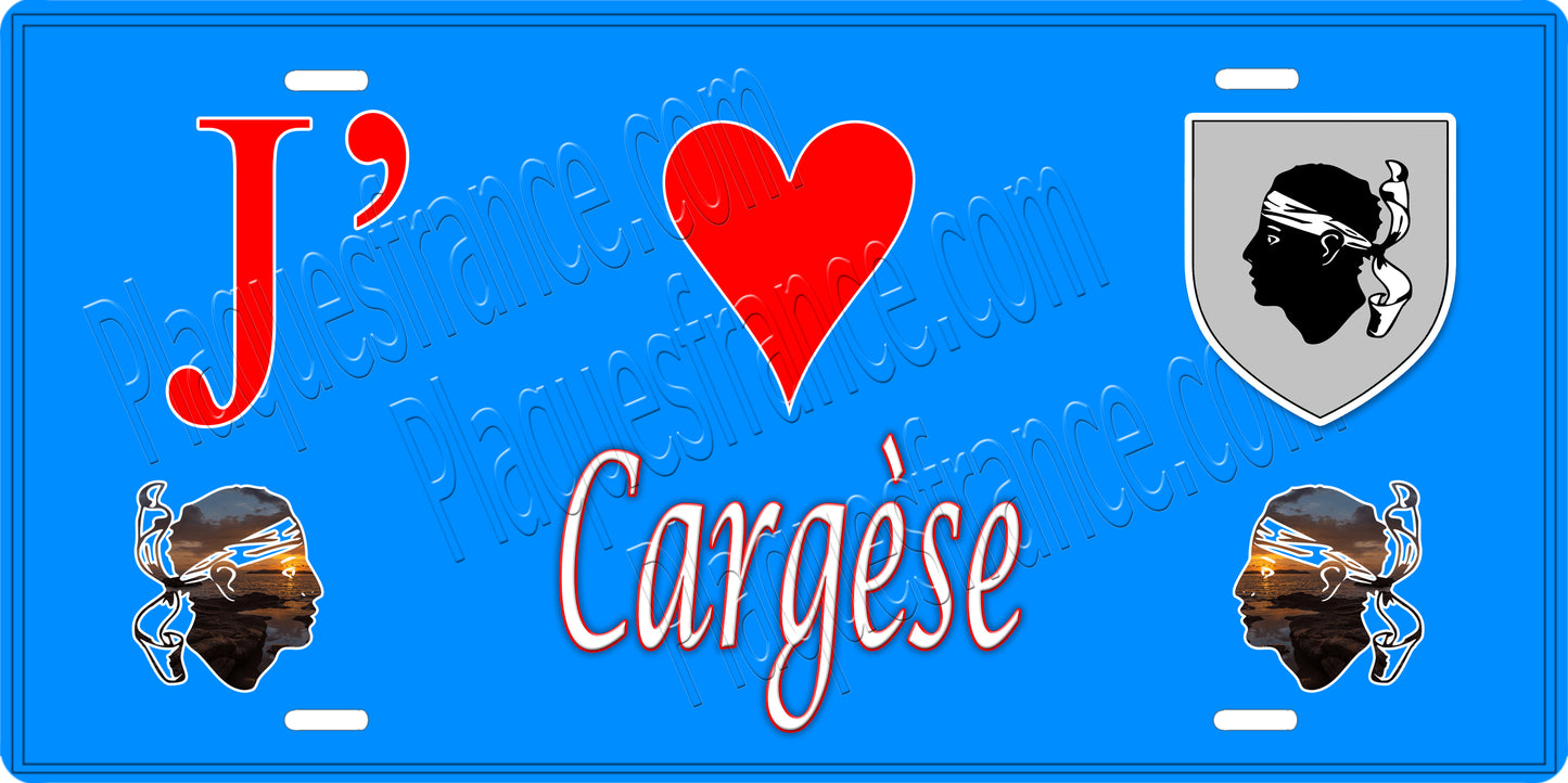 Plaque métal décorative 15 x 30 cm bleu J' ❤️ Cargèse Canton de Sevi-Sorru-Cinarca Corse du Sud