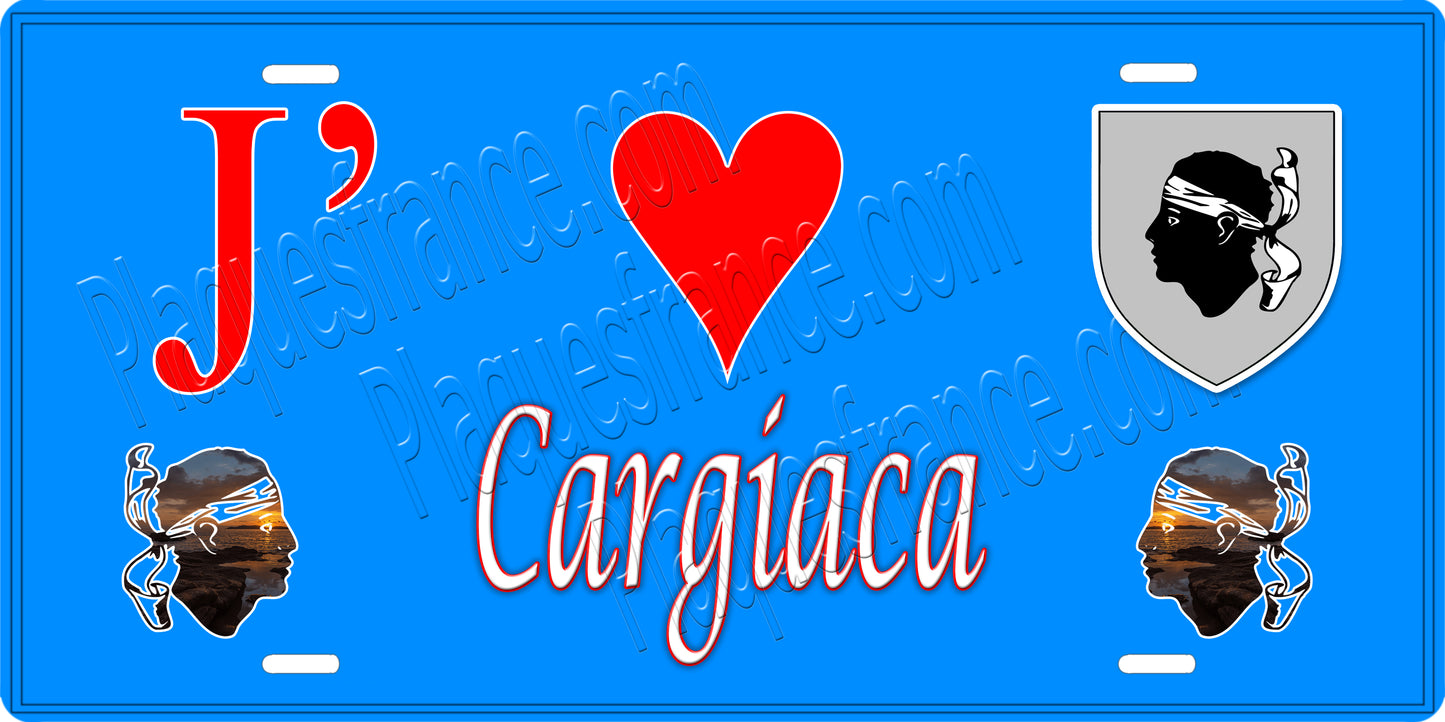 Plaque métal décorative 15 x 30 cm bleu J' ❤️ Cargiaca canton du Sartenais-Valinco Corse du Sud - Plaquesfrance.com
