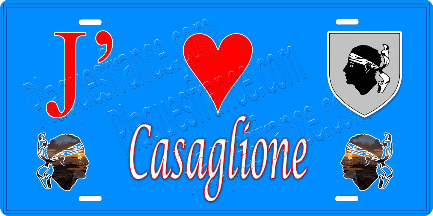 Plaque métal décorative 15 x 30 cm bleu J' ❤️ Casaglione Canton de Sevi-Sorru-Cinarca Corse du Sud