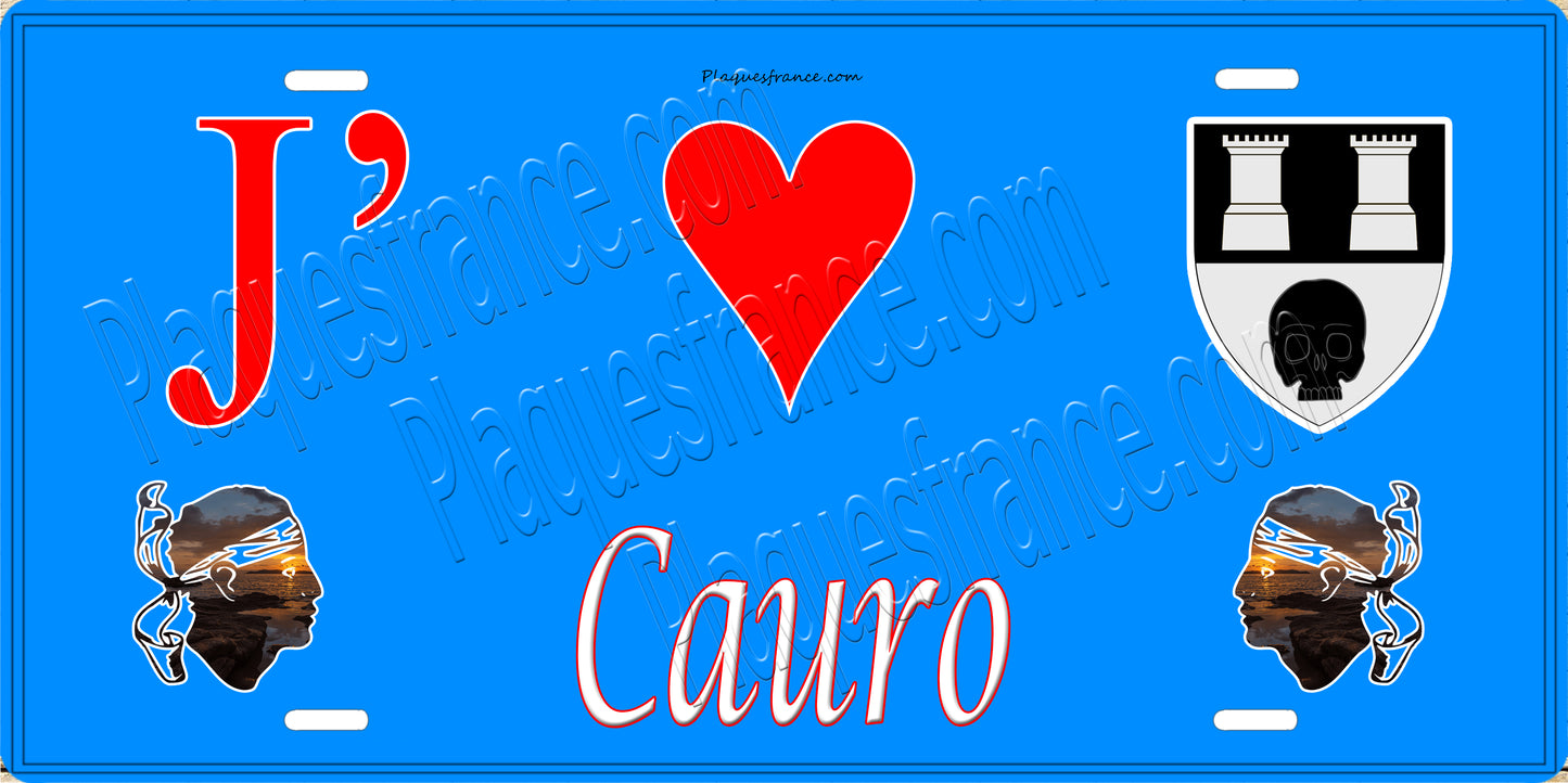 Plaque métal décorative 15 x 30 cm bleu J' ❤️ Cauro canton de Taravo-Ornano Corse du Sud