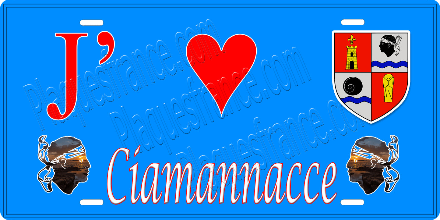 Plaque métal décorative 15 x 30 cm bleu J' ❤️ Ciamannacce canton de Taravo-Ornano Corse du Sud