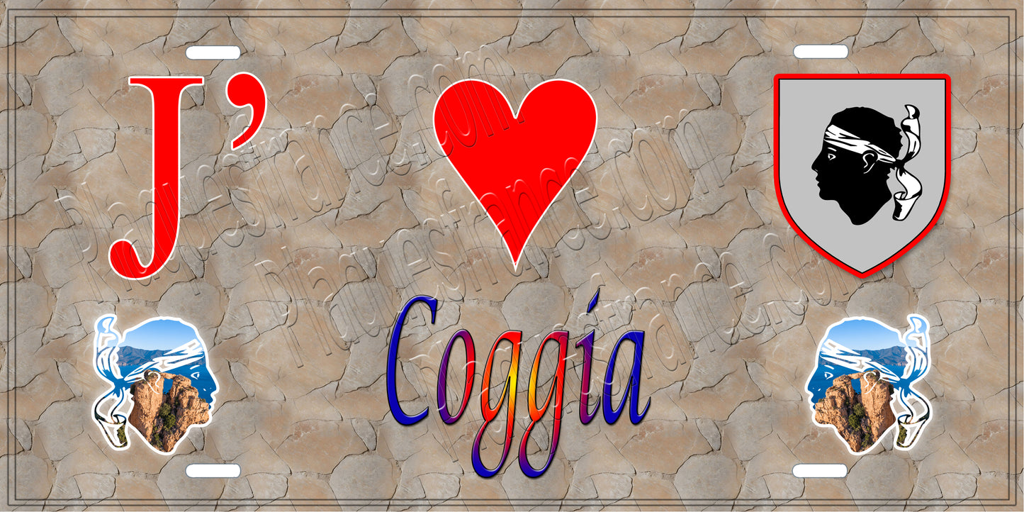 Plaque métal décorative 15 x 30 cm mur antique J' ❤️ Coggia Canton de Sevi-Sorru-Cinarca Corse du Sud