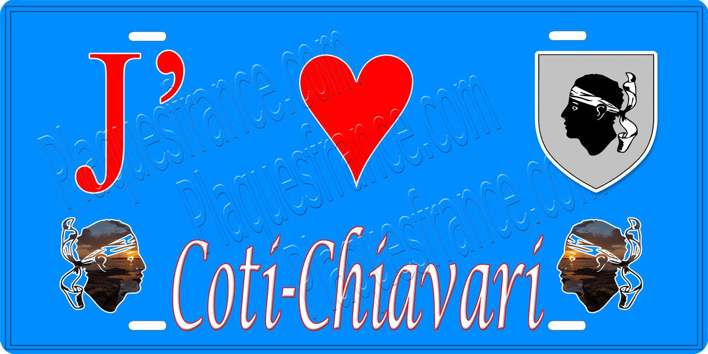 Plaque métal décorative 15 x 30 cm bleu J' ❤️ Coti chiavari canton de Taravo-Ornano Corse du Sud