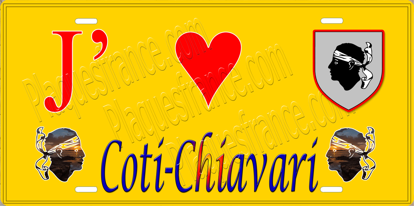 Plaque métal décorative 15 x 30 cm jaune J' ❤️ Coti chiavari canton de Taravo-Ornano Corse du Sud