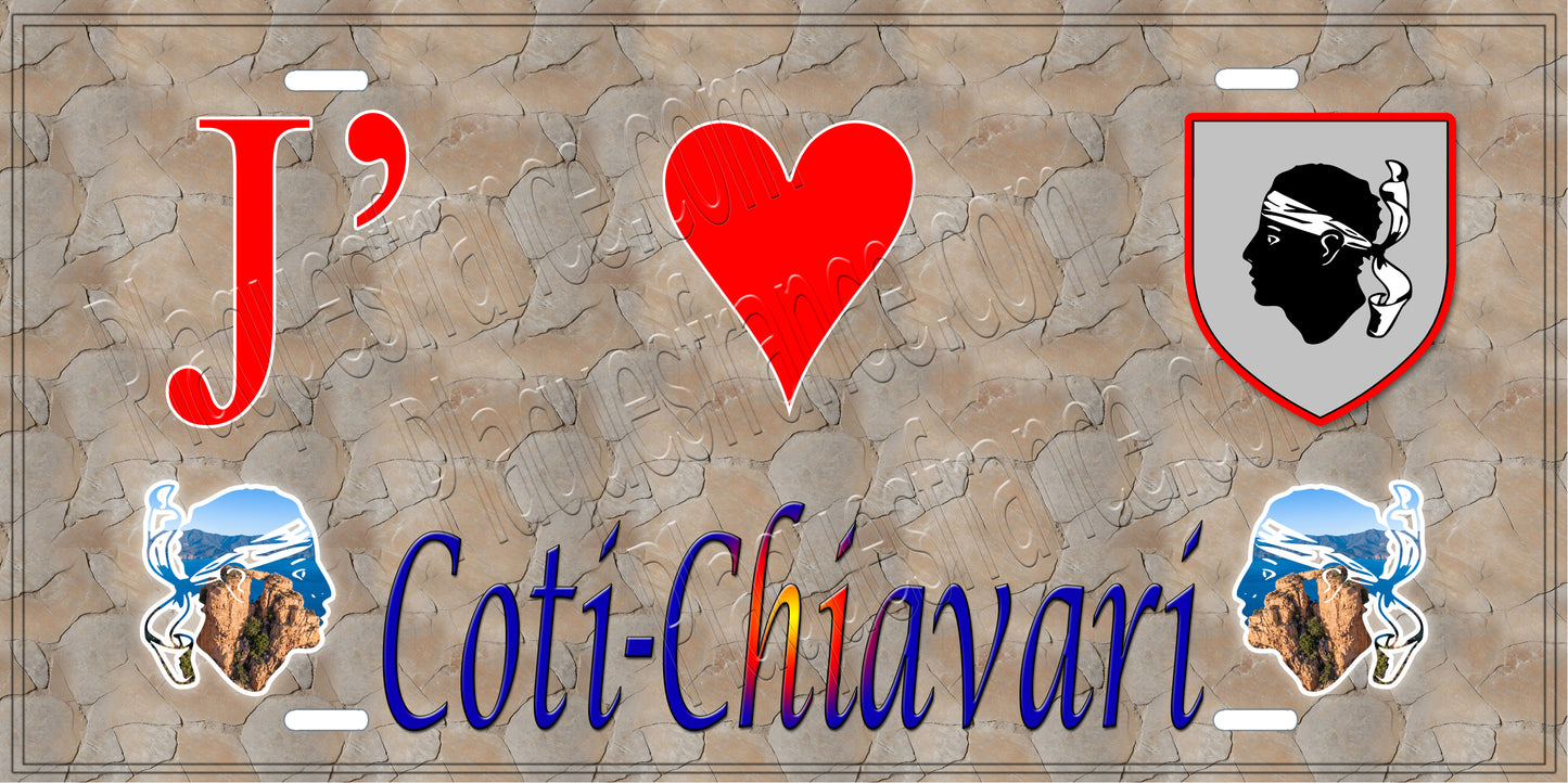 Plaque métal décorative 15 x 30 cm mur antique J' ❤️ Coti chiavari canton de Taravo-Ornano Corse du Sud