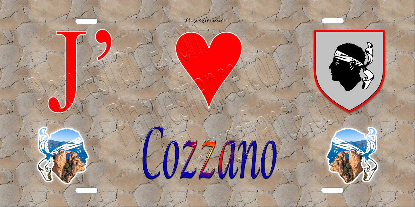 Plaque métal décorative 15 x 30 cm mur antique J' ❤️ Cozzano canton de Taravo-Ornano Corse du Sud