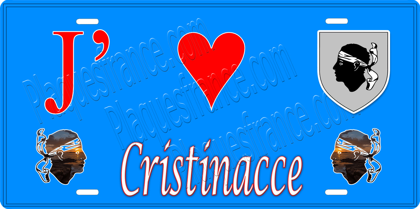 Plaque métal décorative 15 x 30 cm bleu J' ❤️ Cristinacce Canton de Sevi-Sorru-Cinarca Corse du Sud