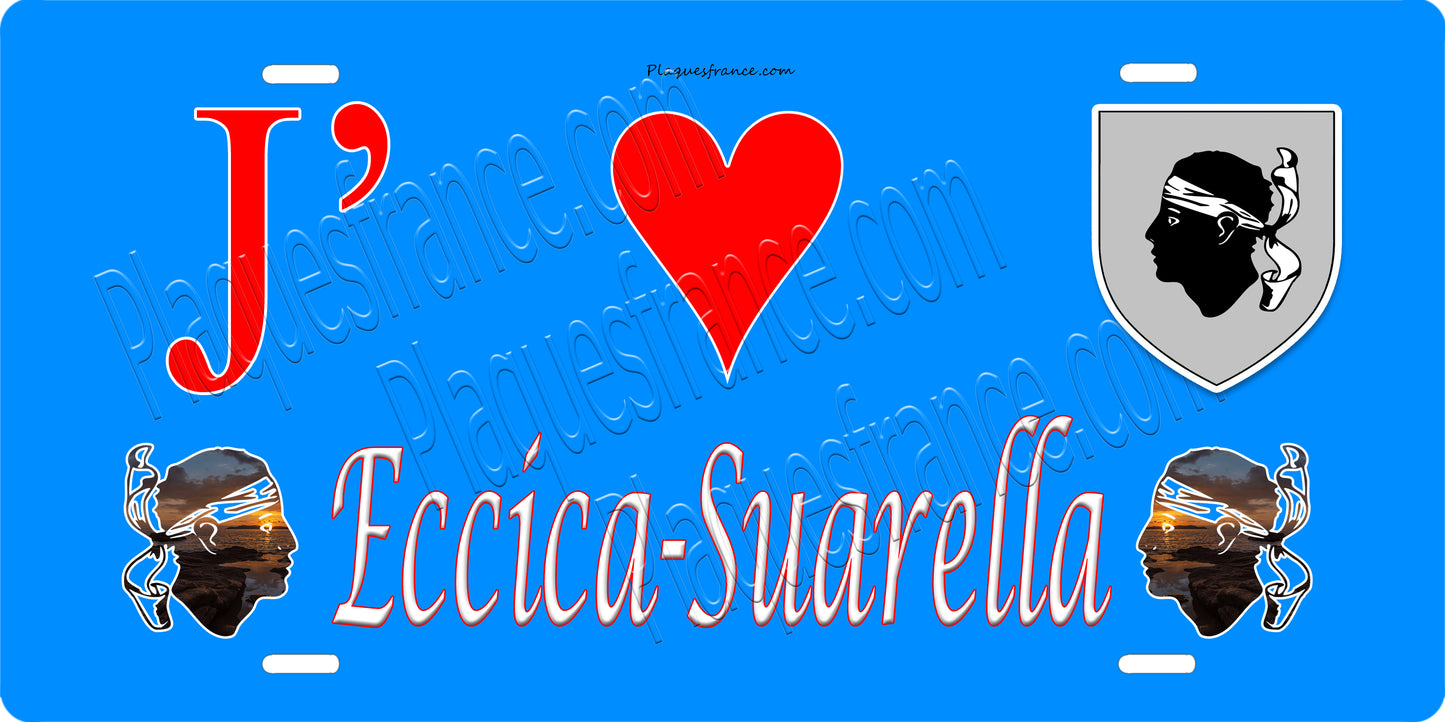 Plaque métal décorative 15 x 30 cm bleu J' ❤️ Eccica-Suarella canton de Taravo-Ornano Corse du Sud