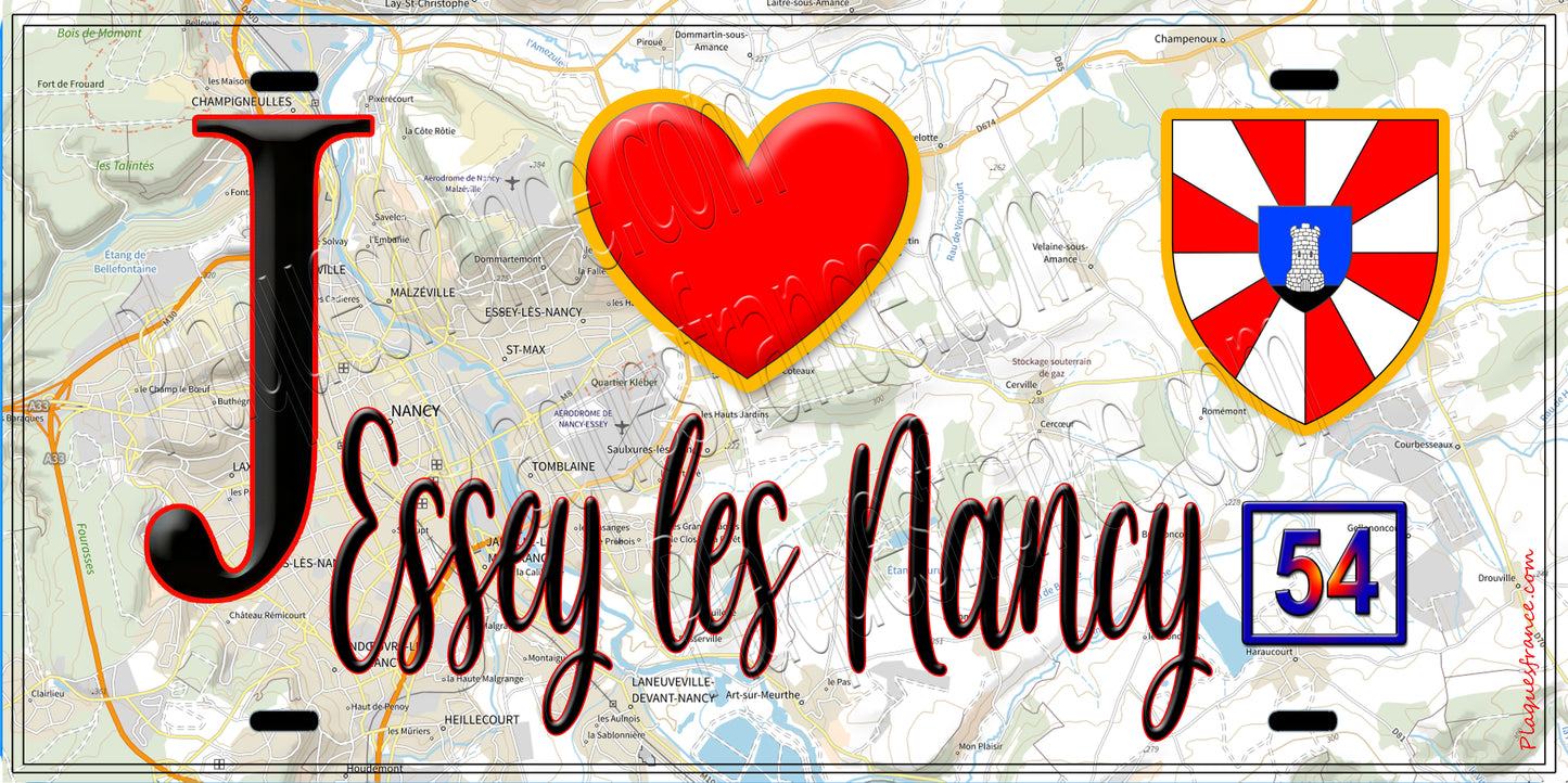 Plaque métal décorative J' ❤️ Essey-lès-Nancy, Meurthe et Moselle (54)