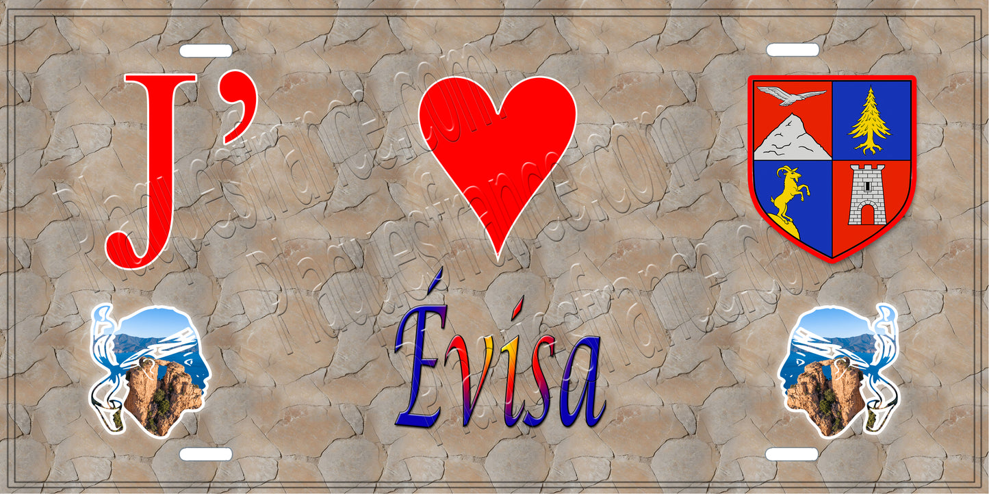 Plaque métal décorative 15 x 30 cm mur antique J' ❤️ Evisa Canton de Sevi-Sorru-Cinarca Corse du Sud