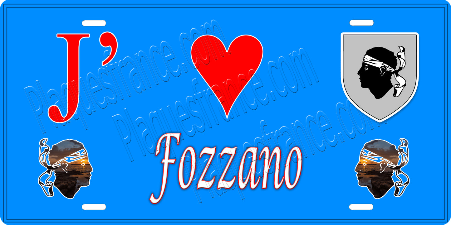 Plaque métal décorative 15 x 30 cm bleu J' ❤️ Fozzano canton du Sartenais-Valinco Corse du Sud