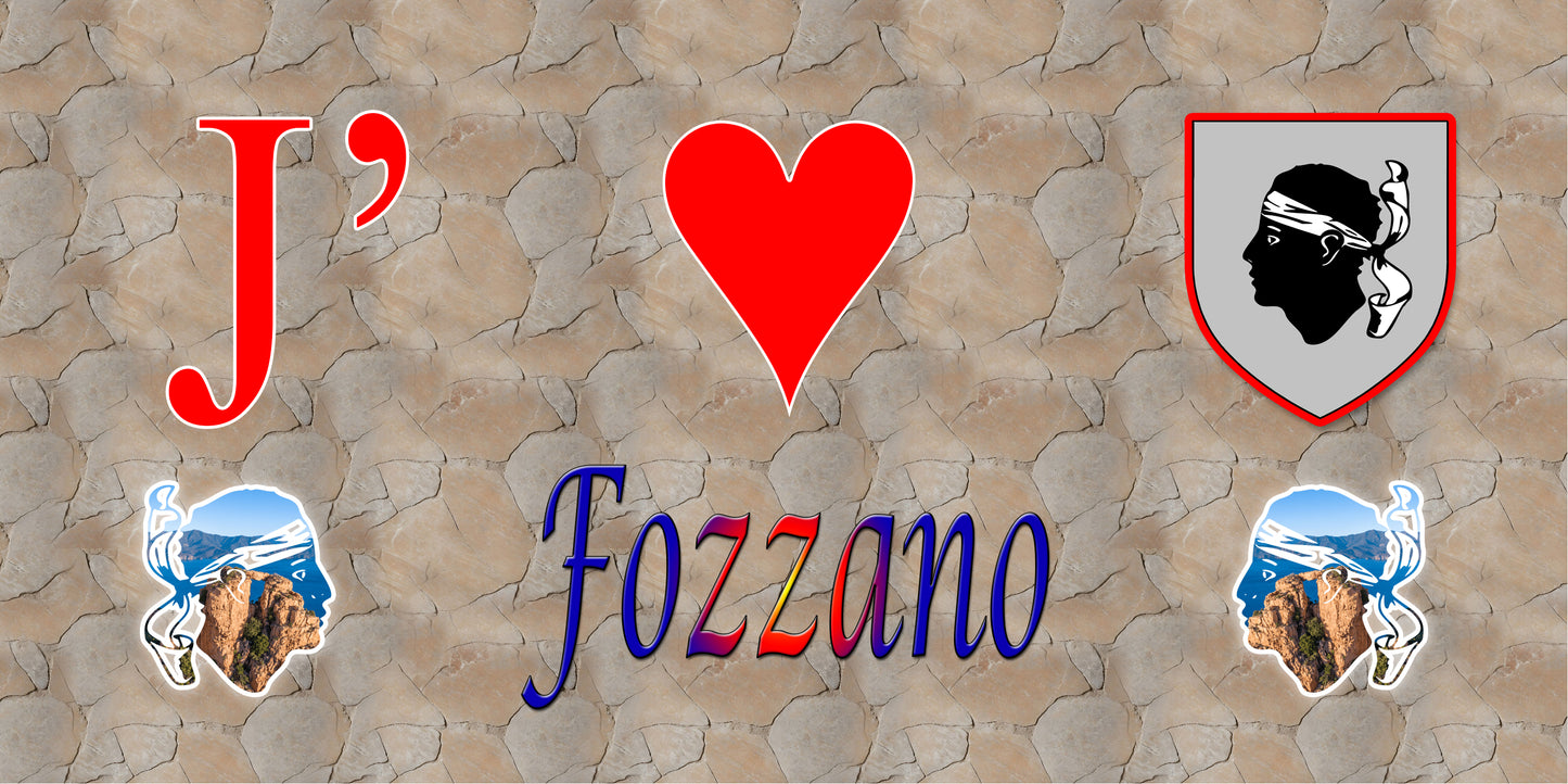 Plaque métal décorative 15 x 30 cm jaune J' ❤️ Fozzano canton du Sartenais-Valinco Corse du Sud - Plaquesfrance.com