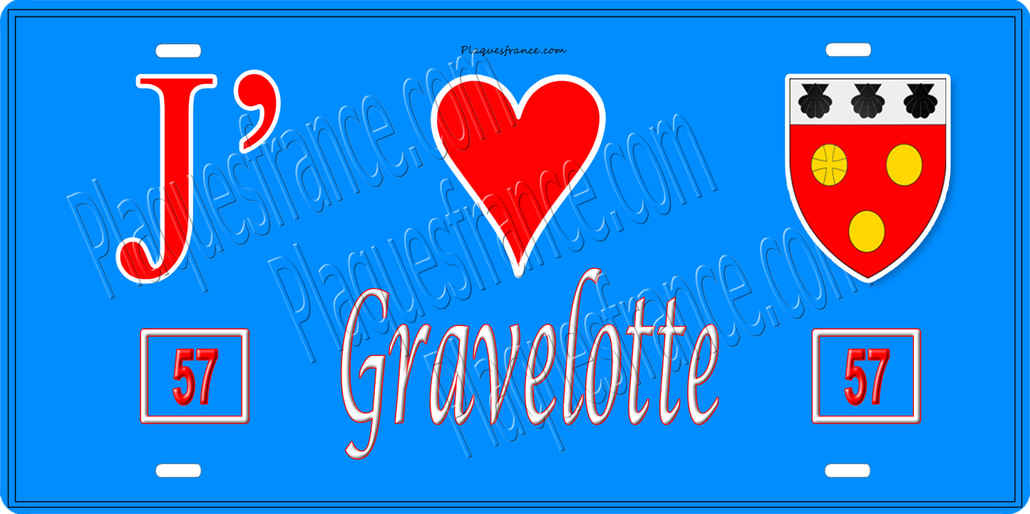 Plaque métal décorative 15 x 30 cm fond bleu 57 J'❤️ Gravelotte, Moselle 57