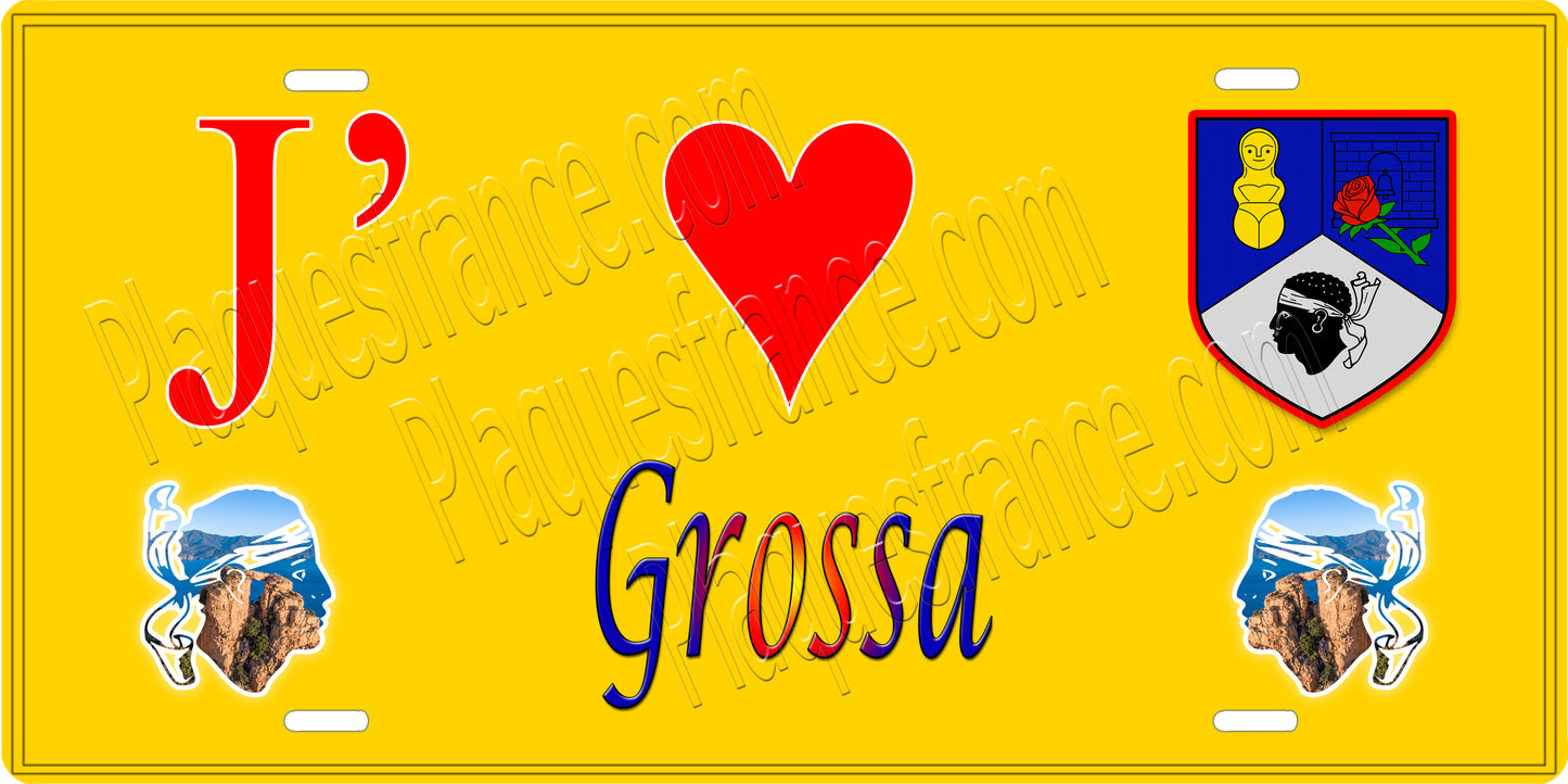 Plaque métal décorative 15 x 30 cm jaune J' ❤️ Grossa canton du Sartenais-Valinco Corse du Sud