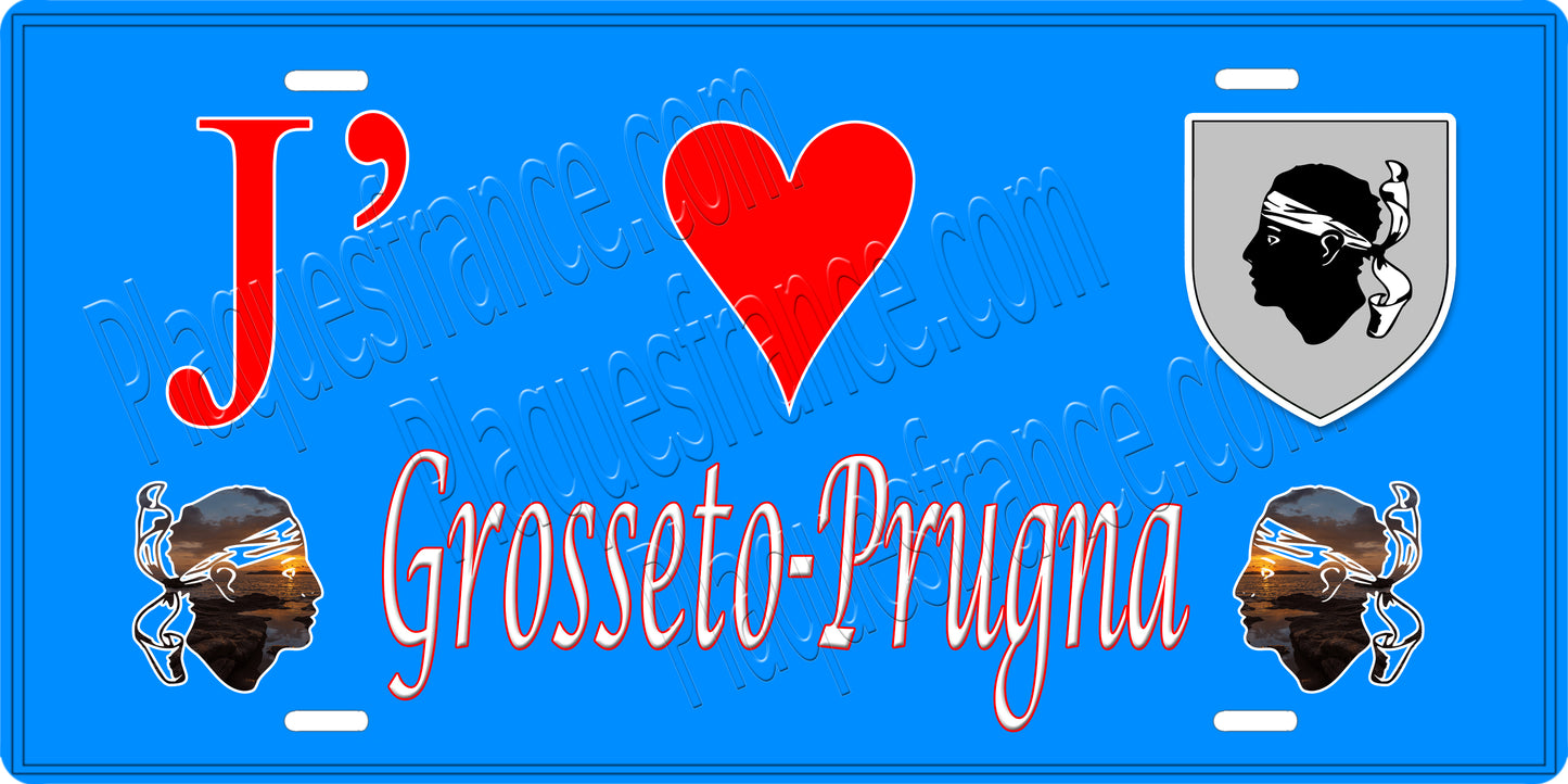 Plaque métal décorative 15 x 30 cm bleu J' ❤️ Grosseto-Prugna canton de Taravo-Ornano Corse du Sud