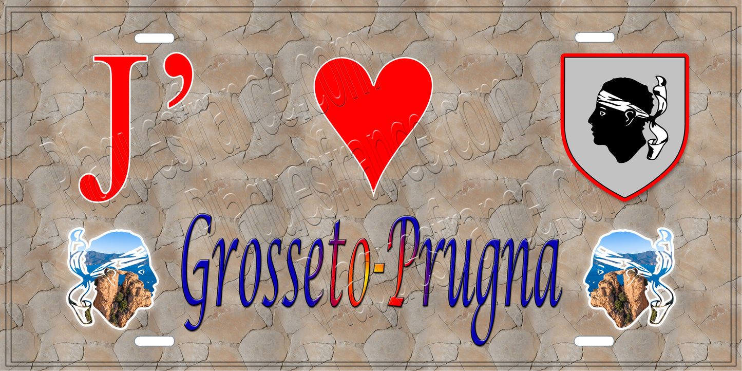 Plaque métal décorative 15 x 30 cm mur antique J' ❤️ Grosseto-Prugna canton de Taravo-Ornano Corse du Sud