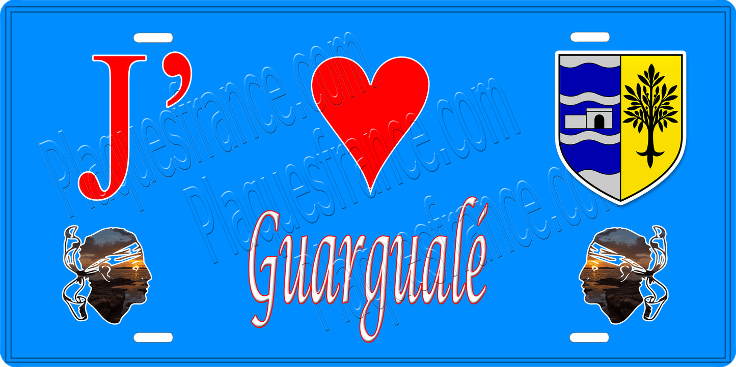 Plaque métal décorative 15 x 30 cm bleu J' ❤️ Guargualé canton de Taravo-Ornano Corse du Sud