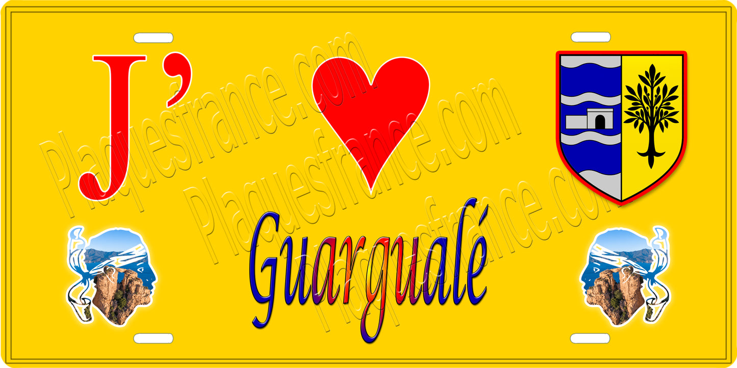 Plaque métal décorative 15 x 30 cm mur antique J' ❤️ Guargualé canton de Taravo-Ornano Corse du Sud