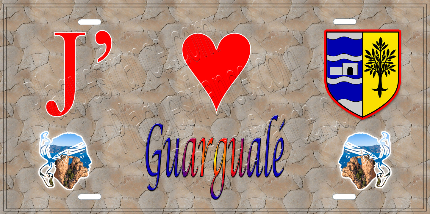 Plaque métal décorative 15 x 30 cm mur antique J' ❤️ Guargualé canton de Taravo-Ornano Corse du Sud