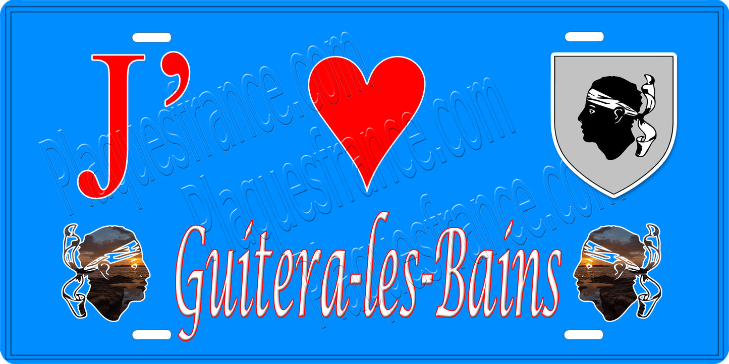 Plaque métal décorative 15 x 30 cm bleu J' ❤️ Guitera les Bains canton de Taravo-Ornano Corse du Sud