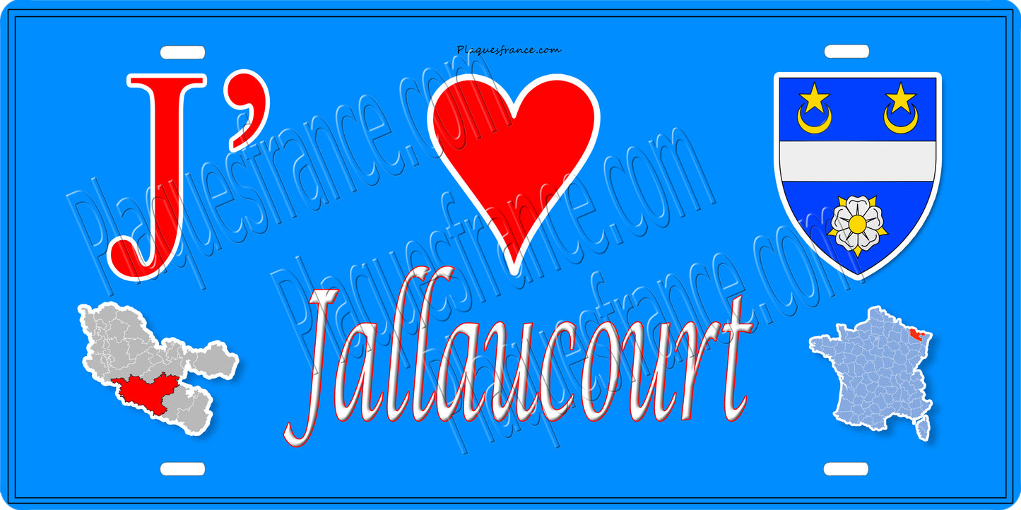 Plaque métal décorative 15 x 30 cm mur bleu carte J' ❤️Jallaucourt, canton du Saulnois Moselle 57