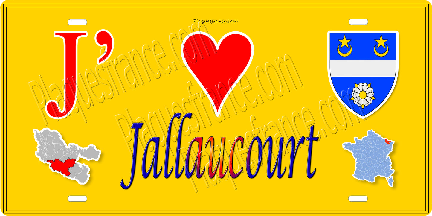 Plaque métal décorative 15 x 30 cm mur jaune carte J' ❤️Jallaucourt, canton du Saulnois Moselle 57
