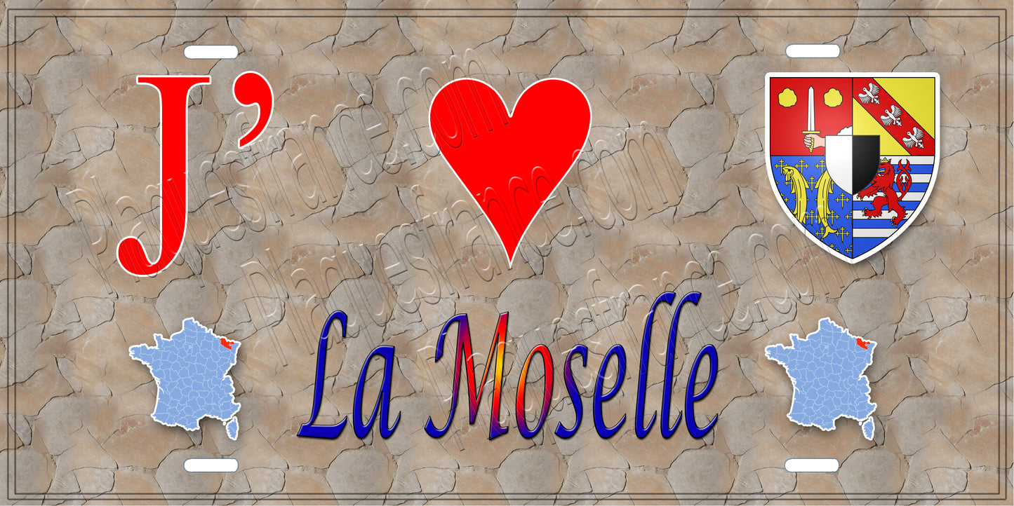 Plaque métal décorative 15x 30 cm fond mur antique J'❤️ la Moselle 57