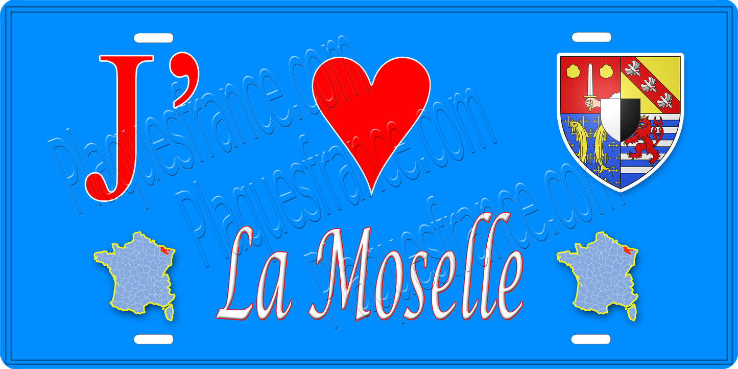 Plaque métal décorative 15x 30 cm fond bleu J'❤️ la Moselle 57