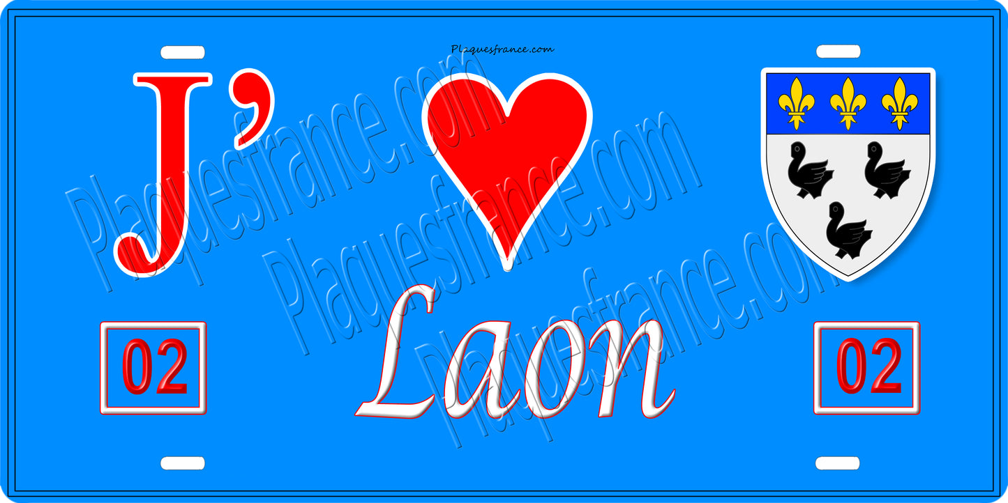 Plaque métal décorative J' ❤️ Laon, Aisne 02