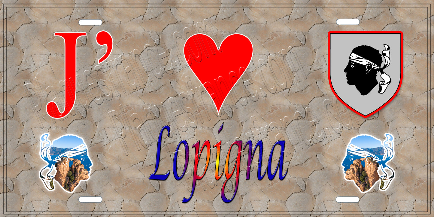 Plaque métal décorative 15 x 30 cm mur antique J' ❤️ Lopigna Canton de Sevi-Sorru-Cinarca Corse du Sud