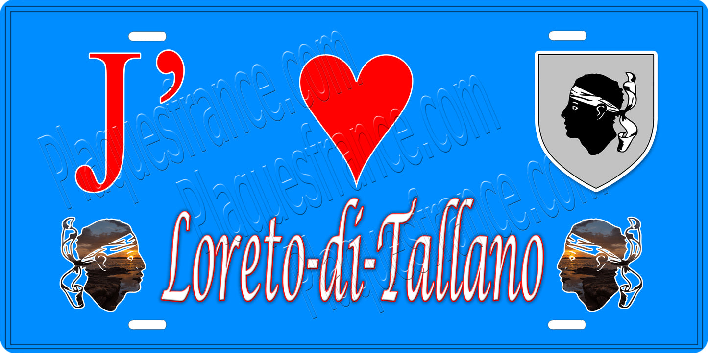 Plaque métal décorative 15 x 30 cm bleu J' ❤️ Loreto di Tallano canton du Sartenais-Valinco Corse du Sud - Plaquesfrance.com
