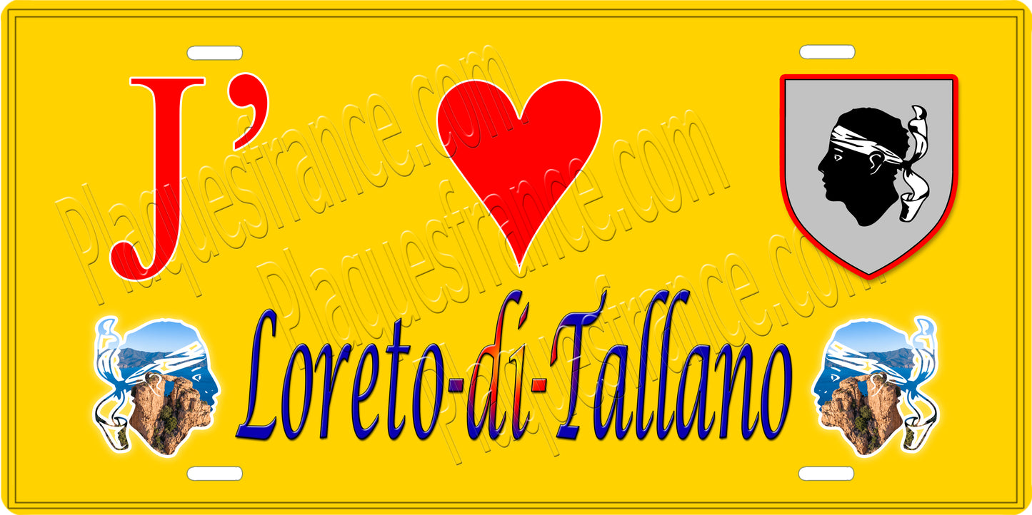 Plaque métal décorative 15 x 30 cm jaune J' ❤️ Loreto di Tallano canton du Sartenais-Valinco Corse du Sud