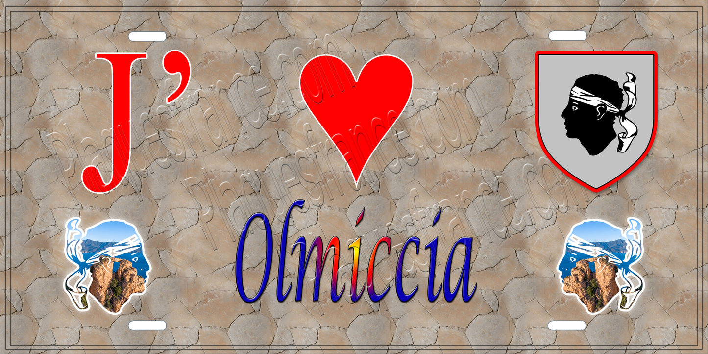 Plaque métal décorative 15 x 30 cm mur antique J' ❤️ Olmiccia canton du Sartenais-Valinco Corse du Sud - Plaquesfrance.com