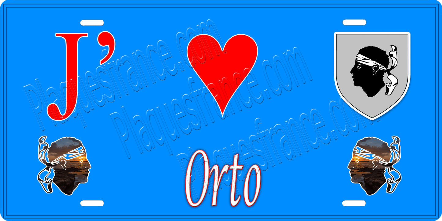 Plaque métal décorative 15 x 30 cm bleu J' ❤️ Orto Canton de Sevi-Sorru-Cinarca Corse du Sud - Plaquesfrance.com