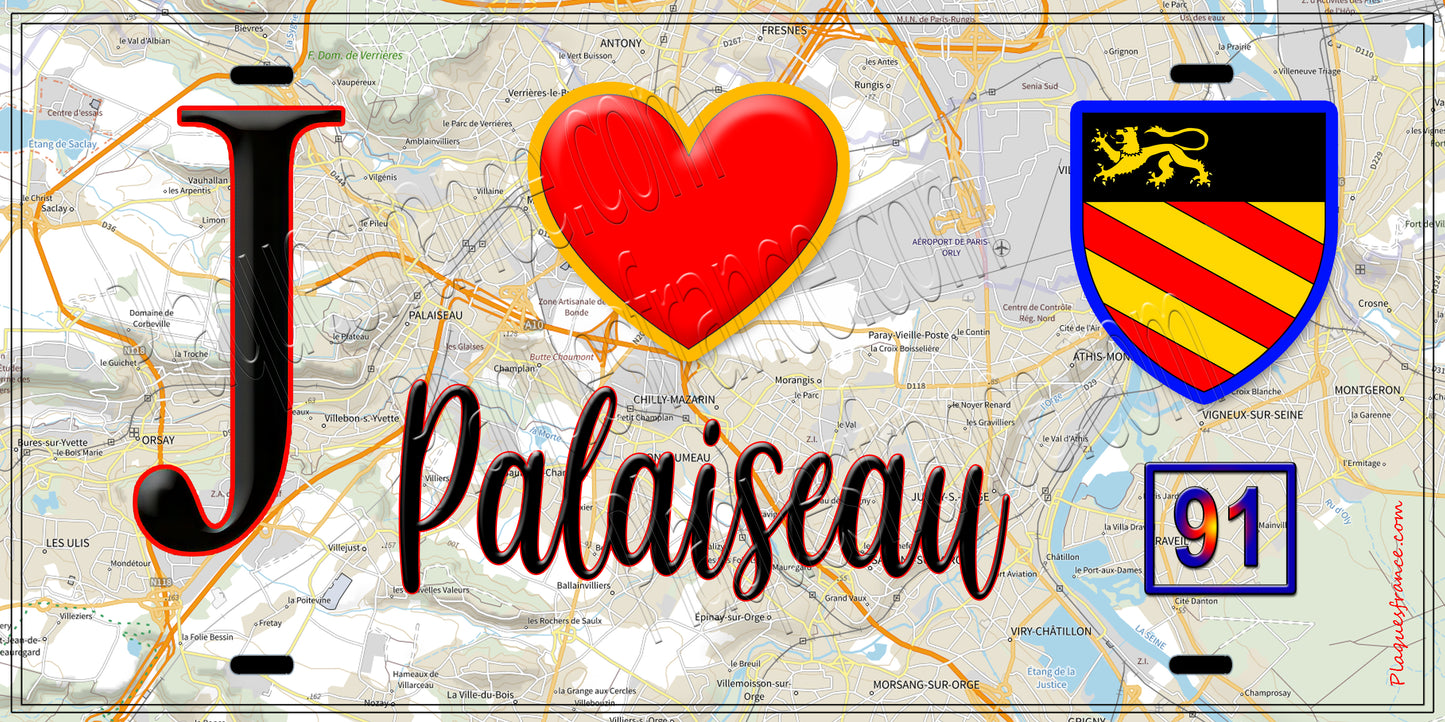 Plaque métal décorative J' ❤️ Palaiseau, Essonne (91)