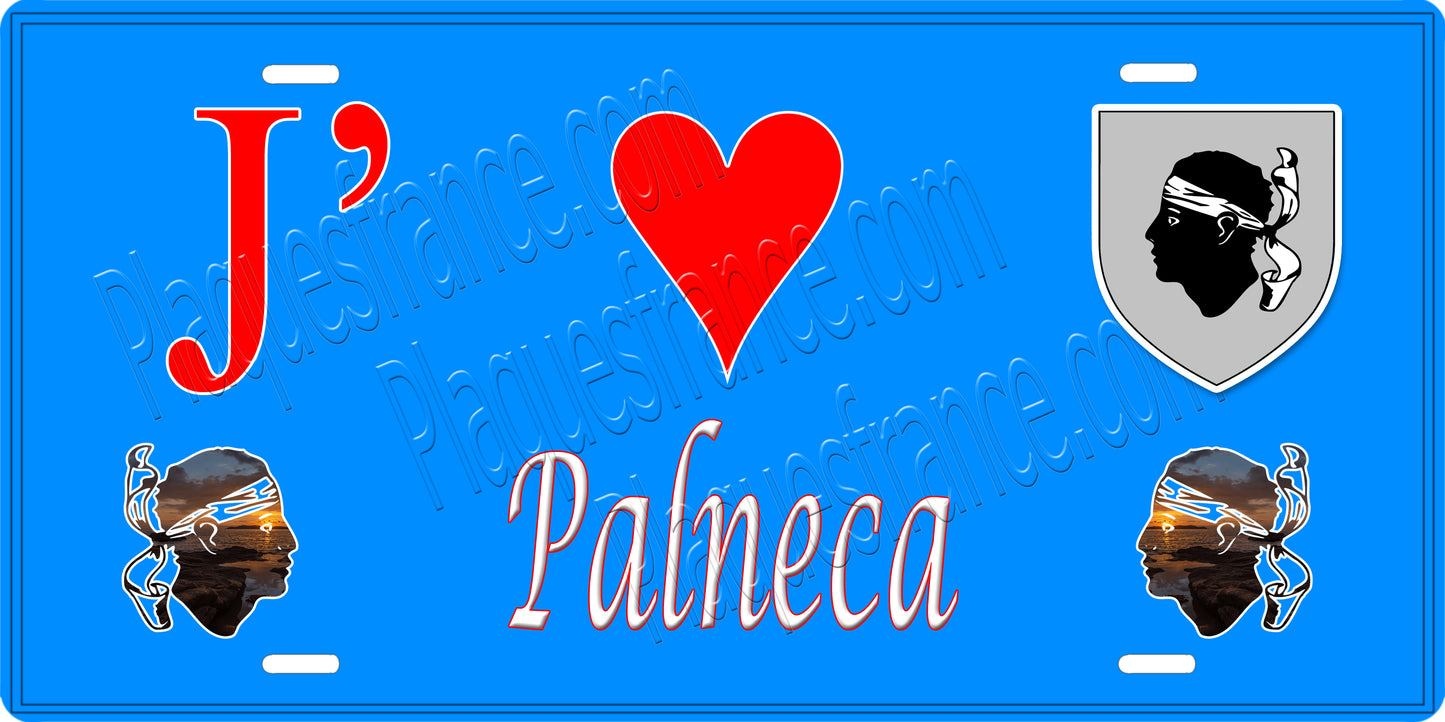 Plaque métal décorative 15 x 30 cm bleu J' ❤️ Palneca canton de Taravo-Ornano Corse du Sud