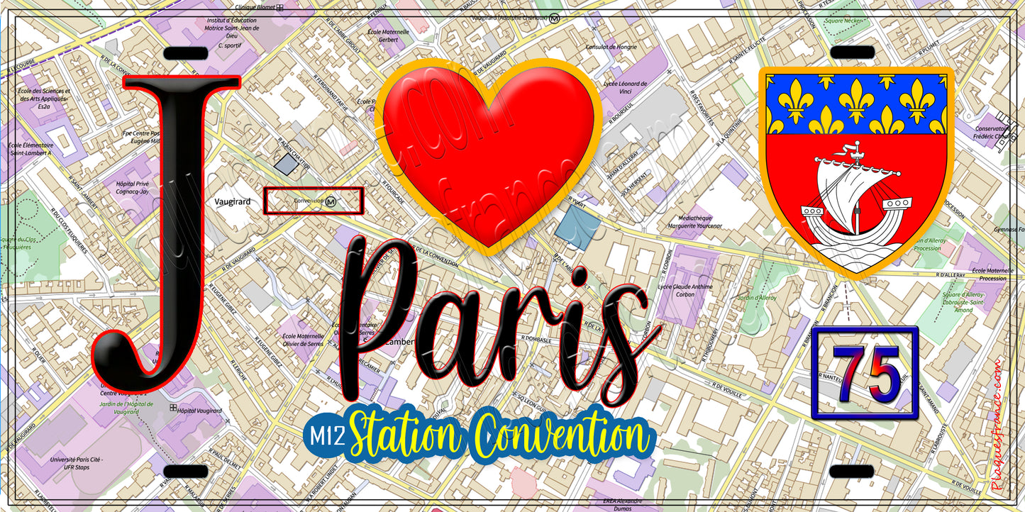 Plaque métal décorative J' ❤️ Paris : Métro Station Convention
