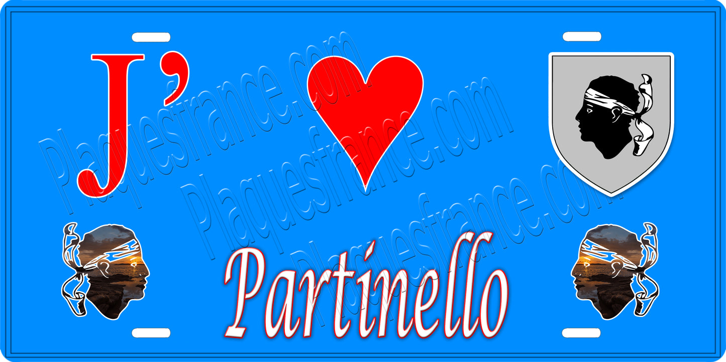 Plaque métal décorative 15 x 30 cm bleu J' ❤️ Partinello Canton de Sevi-Sorru-Cinarca Corse du Sud