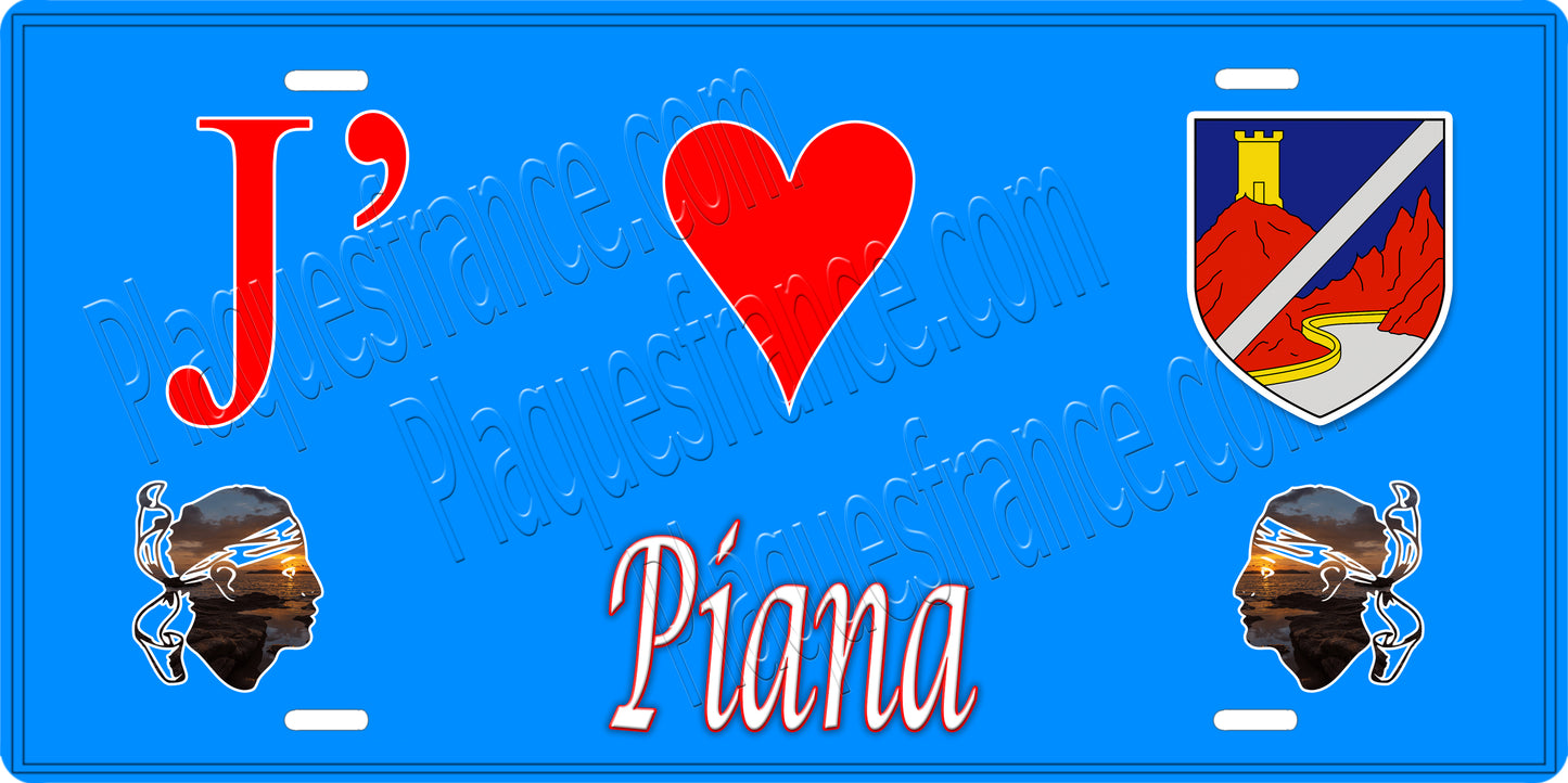 Plaque métal décorative 15 x 30 cm bleu J' ❤️ Piana Canton de Sevi-Sorru-Cinarca Corse du Sud