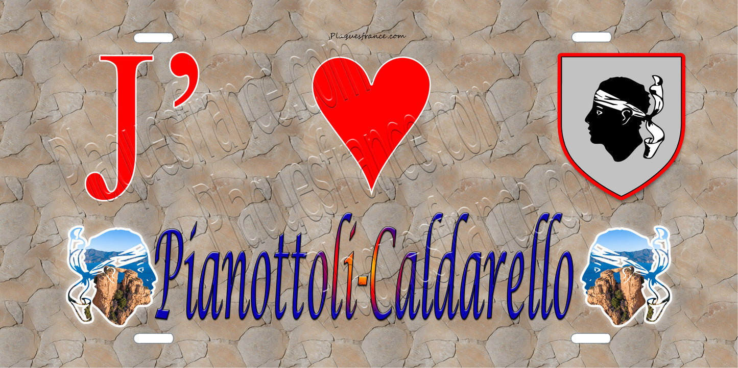 Plaque métal décorative 15 x 30 cm mur antique J' ❤️ Pianottoli Caldarello canton du Grand-Sud Corse du Sud