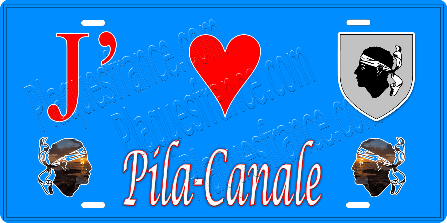Plaque métal décorative 15 x 30 cm bleu J' ❤️ Pila Canale canton de Taravo-Ornano Corse du Sud - Plaquesfrance.com